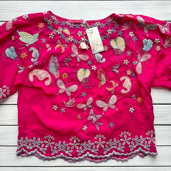 NWT Johnny Was Bellona Short Sleeve Embroidered Blouse Pink size XXS - Picture 4 of 9